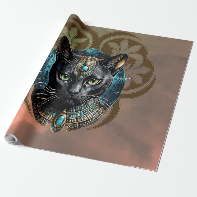 Papel De Presente Gato místico do Egito, preto como a noite, (Desenrolado)