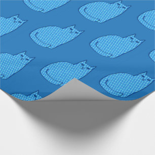 Papel De Presente Gato Moderno do Século médio, Cobalto e Azul Cla