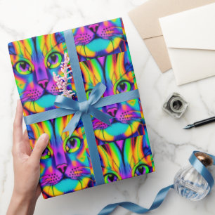 Papel De Presente Gato moderno padrão psicodélico único colorido