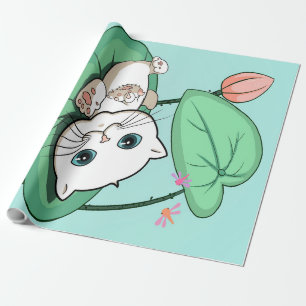 Papel De Presente Gato Na Folha, Gatinho Engraçado, Dando Ideia