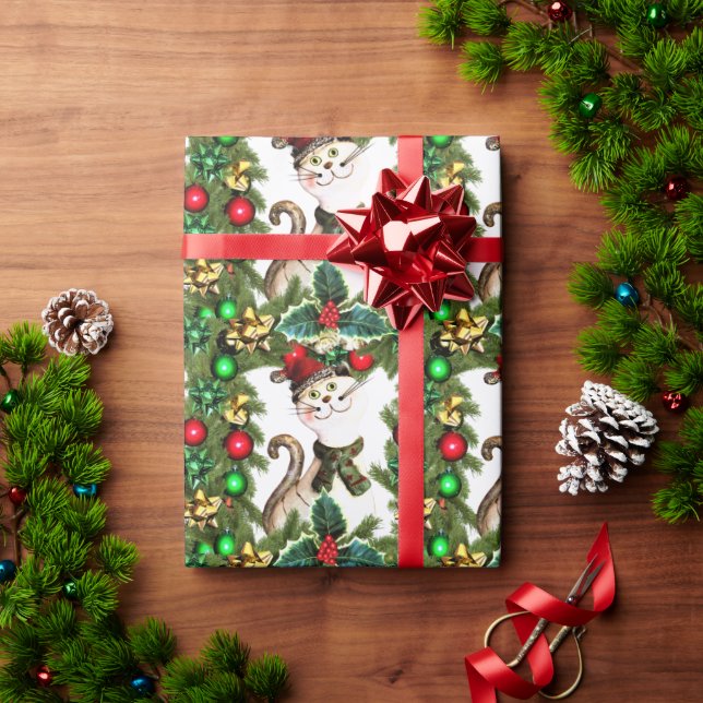 Papel De Presente Gato Natalino Festivo (Presente de Natal)
