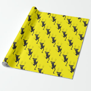 Papel De Presente Gato Negro Moderno Engraçado A Amarelo