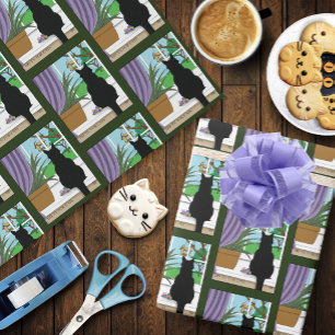 Papel De Presente Gato Negro Olhando Para A Janela