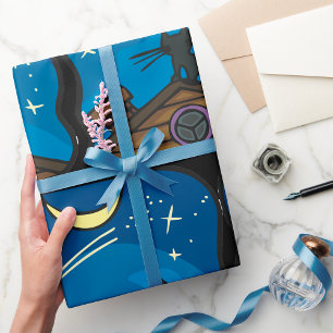 Papel De Presente Gato Noturno Num Telhado