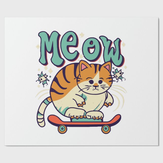 Papel De Presente Gato Patinando Meow (Aberto)