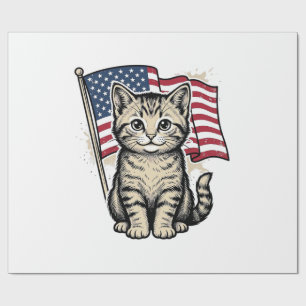 Papel De Presente Gato Patriótico com Vetor Vintage de Bandeira Amer