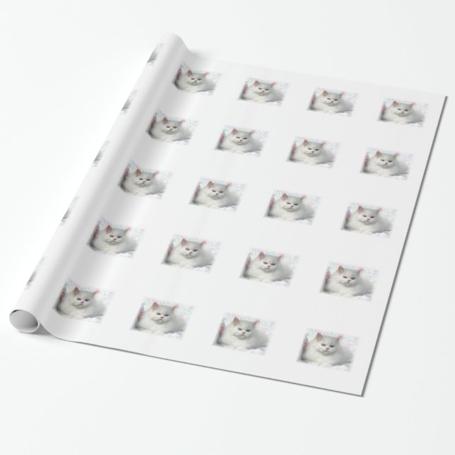 Papel De Presente Gato persa adorável branco (Desenrolado)
