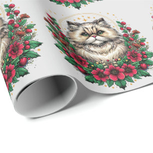 Papel De Presente Gato Persa Bastante, Gatinho Persa Floral