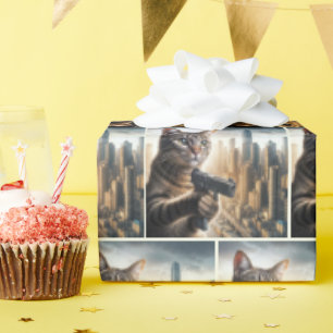 Papel De Presente Gato Persa com uma Arma
