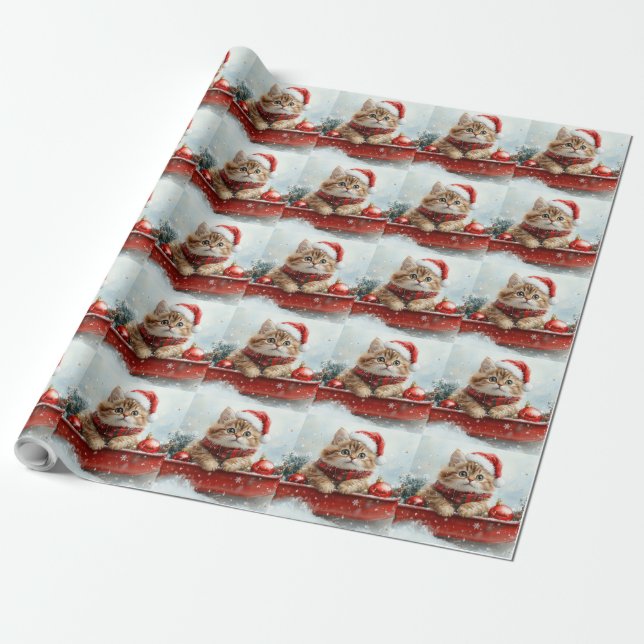 Papel De Presente Gato Persa no Trenó Deixe Nevar Natal (Desenrolado)