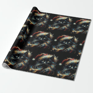 Papel De Presente Gato Preto Caprichoso Chapéu de Natal Decoupage