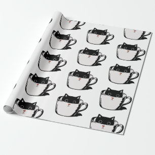 Papel De Presente Gato preto com nariz vermelho escondido em um copo