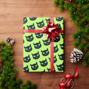 Papel De Presente Gato preto com olhos verdes no verde limão claro
