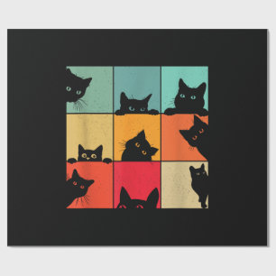 Papel De Presente Gato Preto Curioso Vintage Retro Engraçado para Am