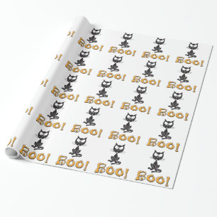 Papel De Presente Gato Preto de Halloween Boo
