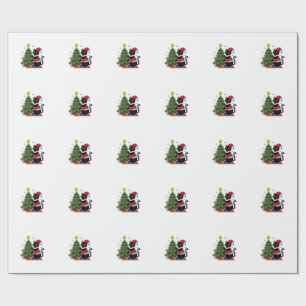 Papel De Presente Gato Preto do Natal Chapéu do Papai Noel Árvore Ra