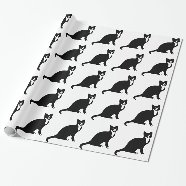 Papel De Presente Gato preto e branco bonito do sapato de neve (Desenrolado)