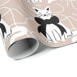 Papel De Presente Gato preto e branco com linha abstrata