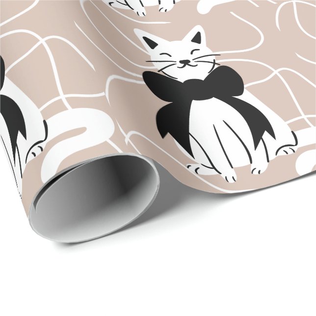 Papel De Presente Gato preto e branco com linha abstrata (Ponta do rolo)