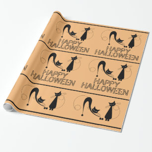 Papel De Presente Gato Preto Elegante, Feliz Halloween