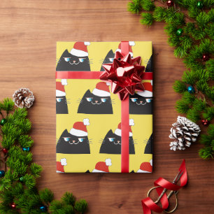 Papel De Presente Gato Preto Engraçado Papai Noel Natal