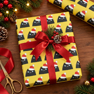 Papel De Presente Gato Preto Engraçado Papai Noel Natal
