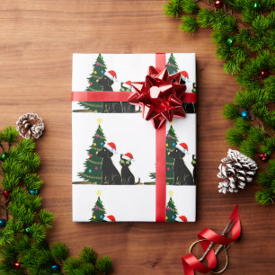 Papel De Presente Gato Preto Festivo e Cachorro com Chapéus de Papai