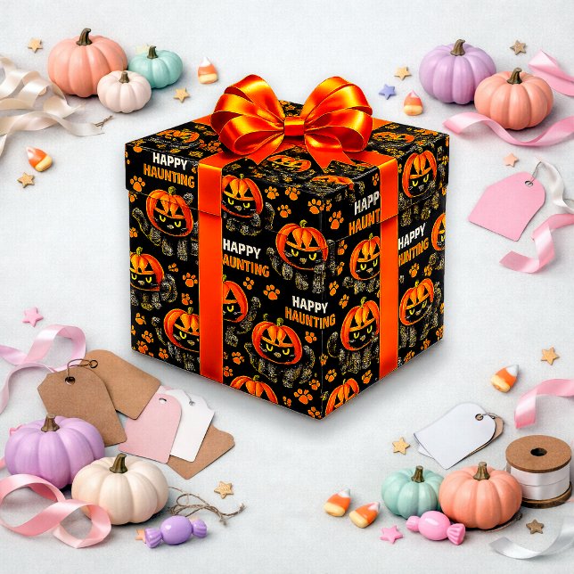 Papel De Presente Gato Preto Fofo Abóbora Halloween (Criador carregado)
