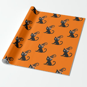 Papel De Presente Gato Preto Fofo de Bruxa Presente de Halloween par