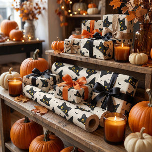Papel De Presente Gato Preto Fofo de Halloween