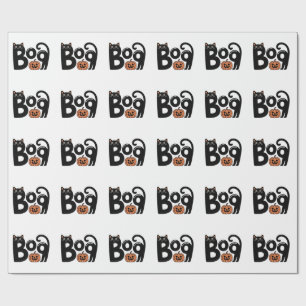 Papel De Presente Gato Preto Fofo e Assustador de Halloween Boo com