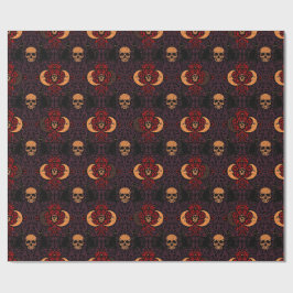 Papel De Presente Gato Preto Gótico Caveira Lua Crescente Damask