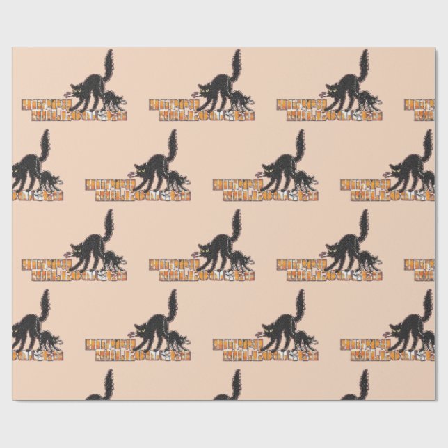Papel De Presente Gato preto halloween  (Aberto)
