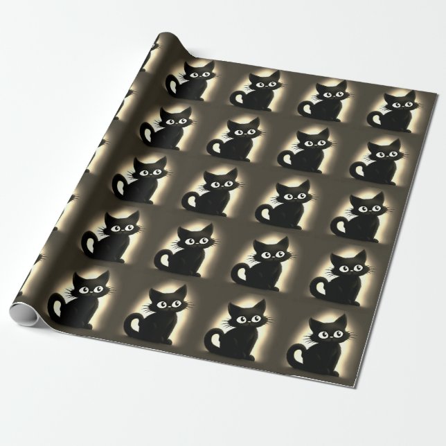 Papel De Presente Gato Preto Halloween Fofo Boo  (Desenrolado)