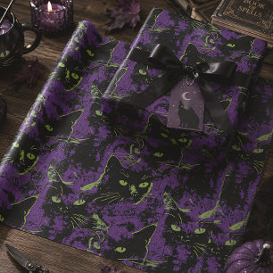 Papel De Presente Gato Preto Halloween Purple Gothic