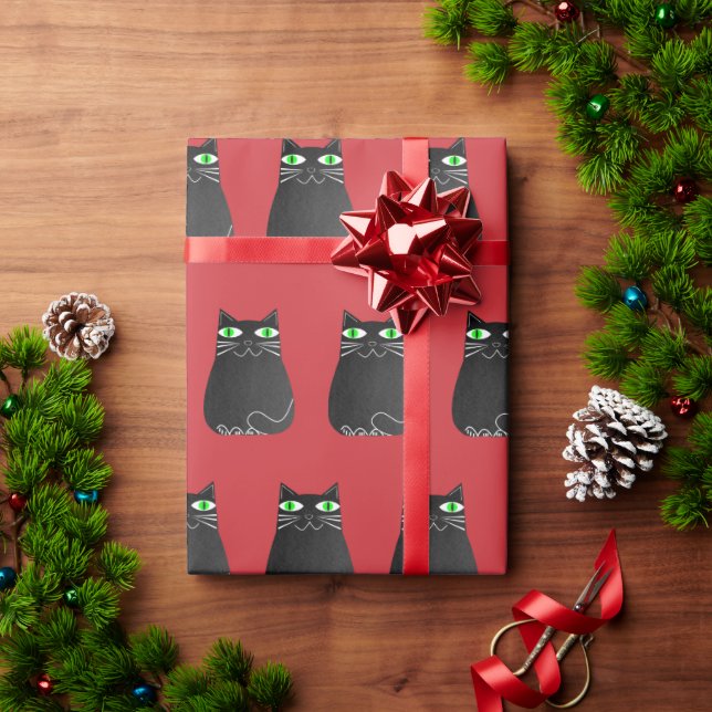 Papel De Presente Gato Preto Natal (Presente de Natal)