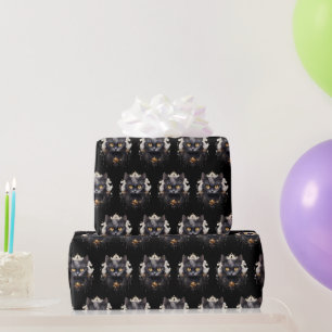 Papel De Presente Gato Preto Regal com Rhinestones Padrão Halloween