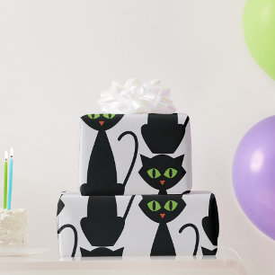 Papel De Presente Gato Preto Retrô Silhueta de Halloween com Olhos V