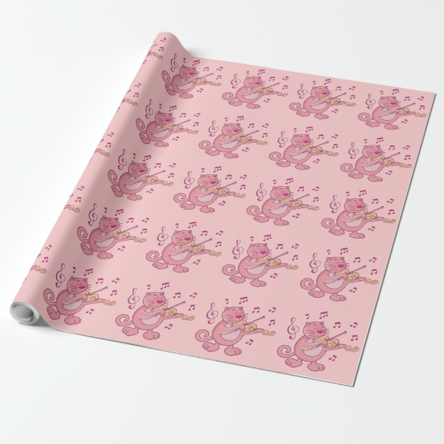 Papel De Presente Gato Rosa com Violino (Desenrolado)