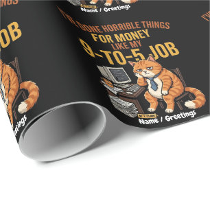 Papel De Presente Gato Ruivo Engraçado e Exausto Humor de Trabalho 9