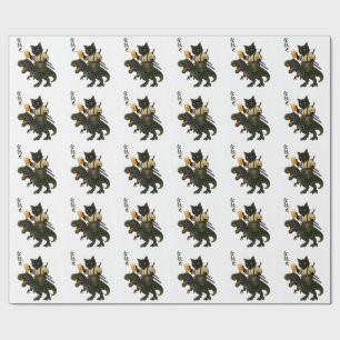 Papel De Presente Gato Samurai com Cerveja & T-Rex   Arte Japonesa R