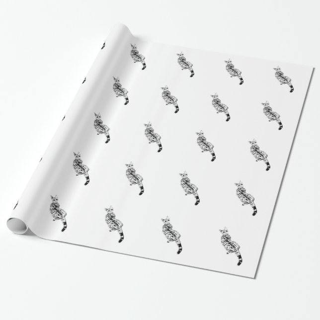 Papel De Presente Gato Savannah Pego de Surpresa (Desenrolado)