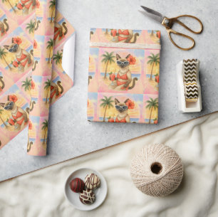 Papel De Presente Gato Siamês veste óculos de sol na praia