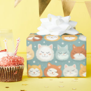 Papel De Presente Gato Sonolento Cabeças