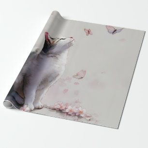Papel De Presente Gato Tabby Enfeitiçado em uma Tempestade de Flor d