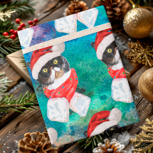Papel De Presente Gato Tricolor Fofo Festa de Natal Pet Divertido