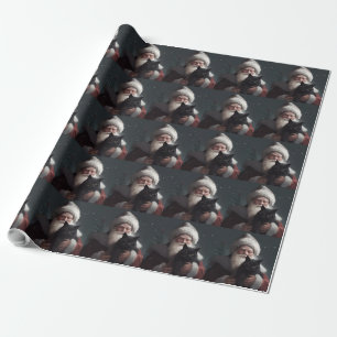 Papel De Presente Gato Tuxedo Com Natal Festivo do Papai Noel