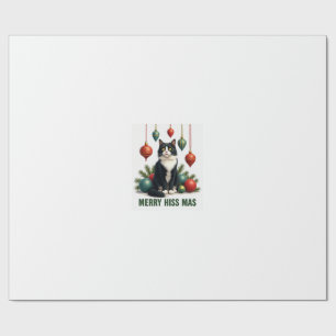 Papel De Presente Gato Tuxedo de Natal com Decorações de Feriado Mer