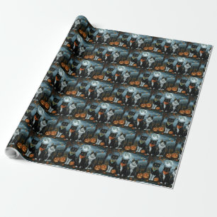 Papel De Presente Gato Tuxedo Halloween Assustador