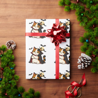 Papel De Presente Gato Vampiro Mal-Humorado de Halloween 